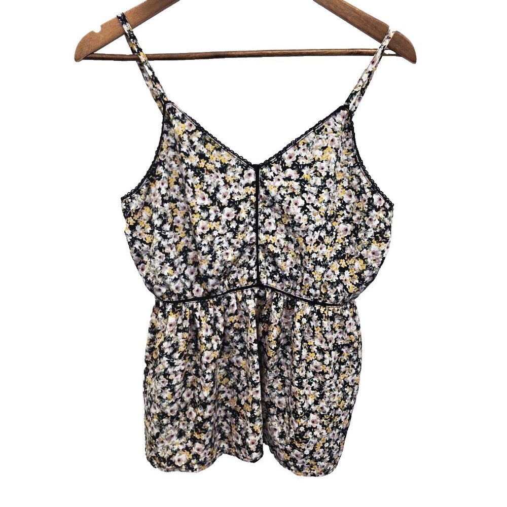 Maurices Peplum Tank‎ Top Womens Size S Black Floral V-Neck Summer Y2K 90s